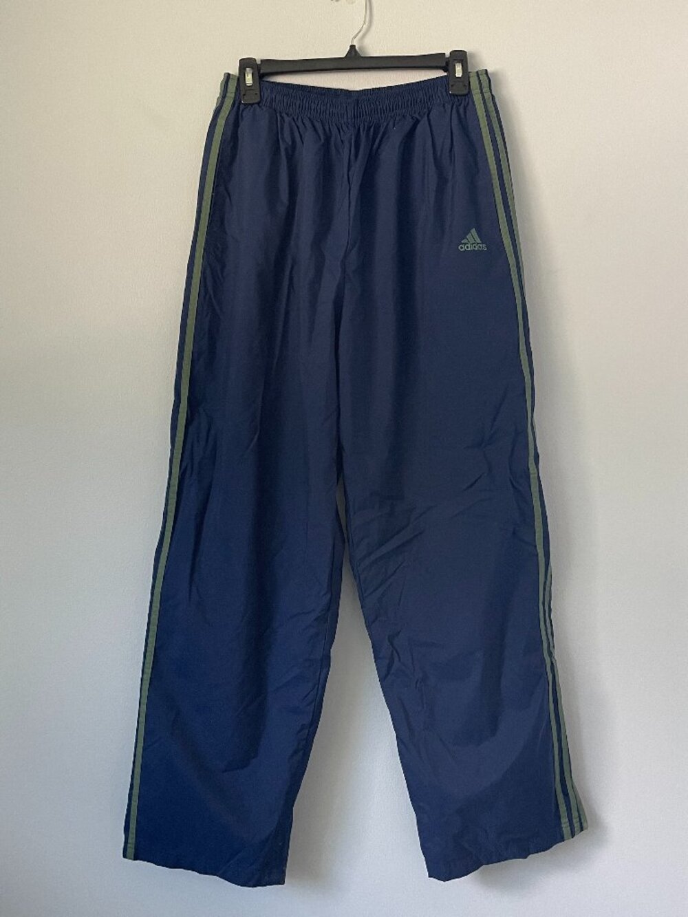 Navy Adidas Track Pants (XL) with Olive Green Leg Striping